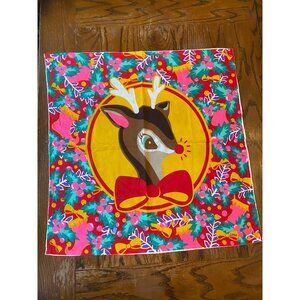 Vintage Lush Organic Cotton Rudolph Print Christmas Tablecloth Or Wall Hanging 2